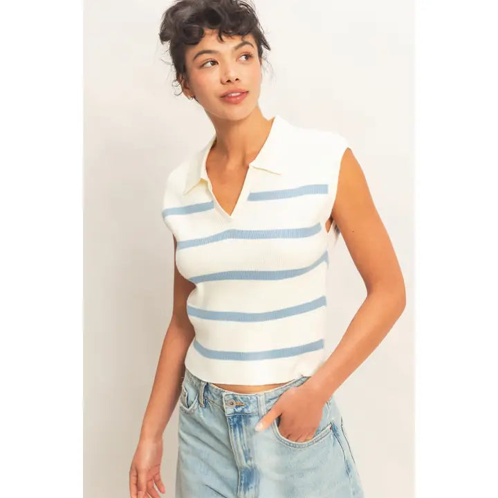 Collared Striped Polo Vest