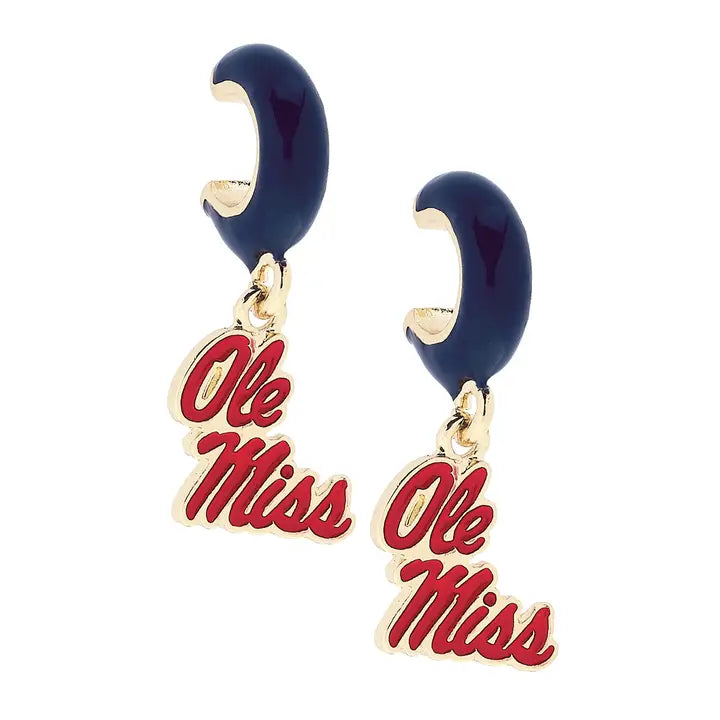 Ole Miss Rebels Enamel Logo Huggie Hoop Earrings in Navy