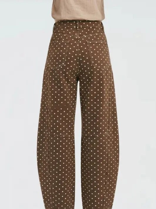 Brown Polka Dot Barrel Pants
