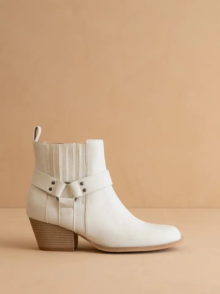 The Caleb | White Paneled Moto Fall Bootie