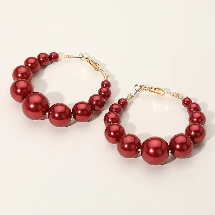 Large Faux Pearl Hoop Earrings