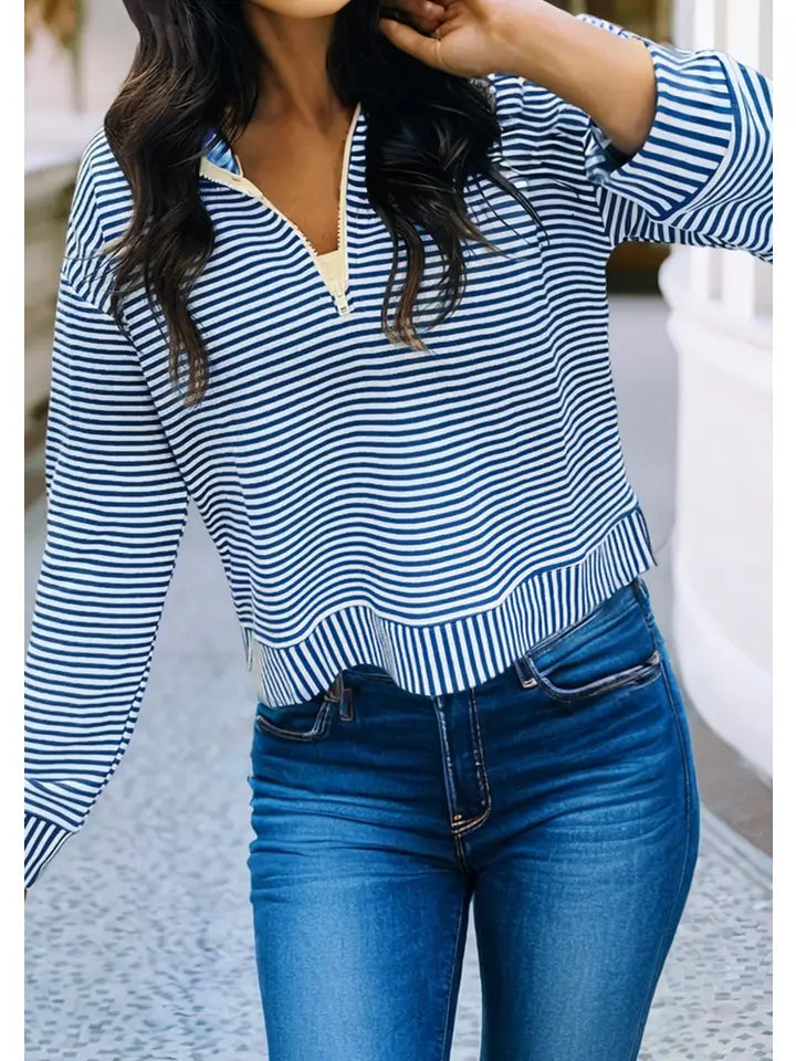 Striped Quarter Zip Collar Pullover