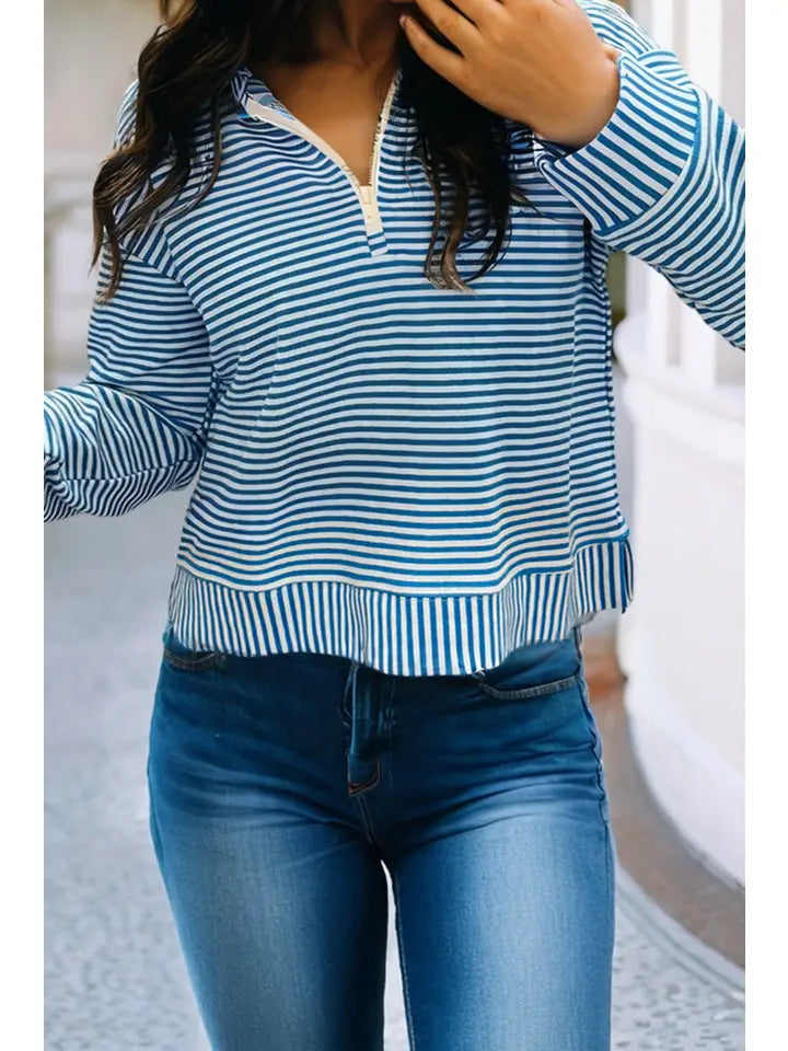 Striped Quarter Zip Collar Pullover