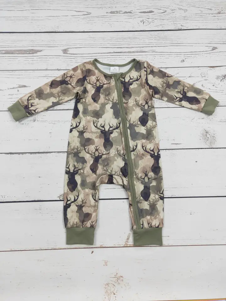 Infant Boy Deer Print Zip Romper