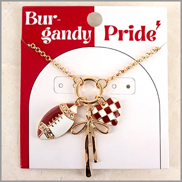 Gameday Charm Necklace with Football, Bow, and Heart