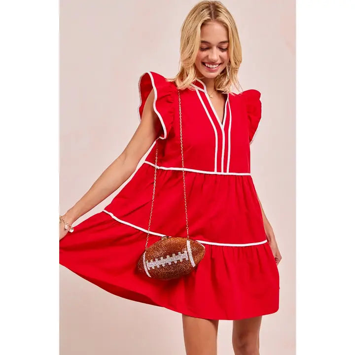 Gameday Theme Contrast Binding Ruffled Dress