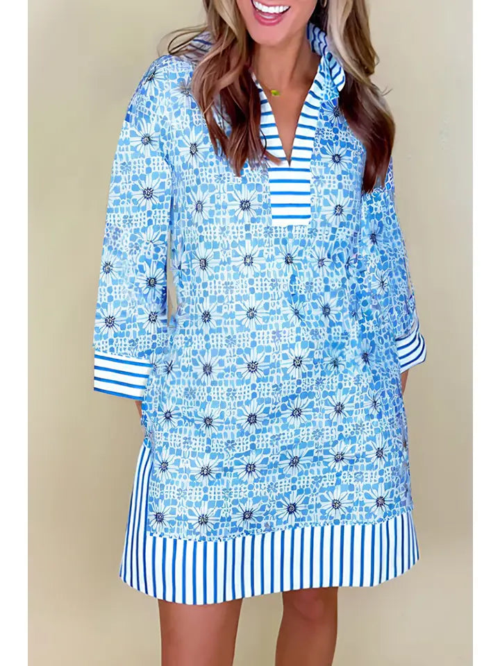 Floral Contrast Stripe Dress