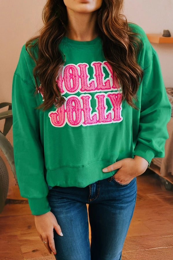 Holly Jolly Embroidered Christmas Holiday Sweatshirt