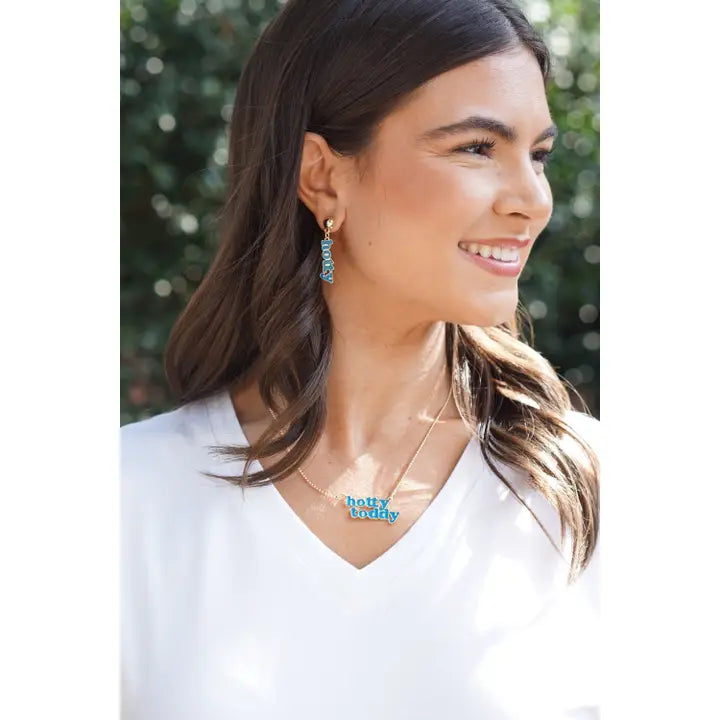Ole Miss Rebels Slogan Earrings in Blue/Shiny Gold