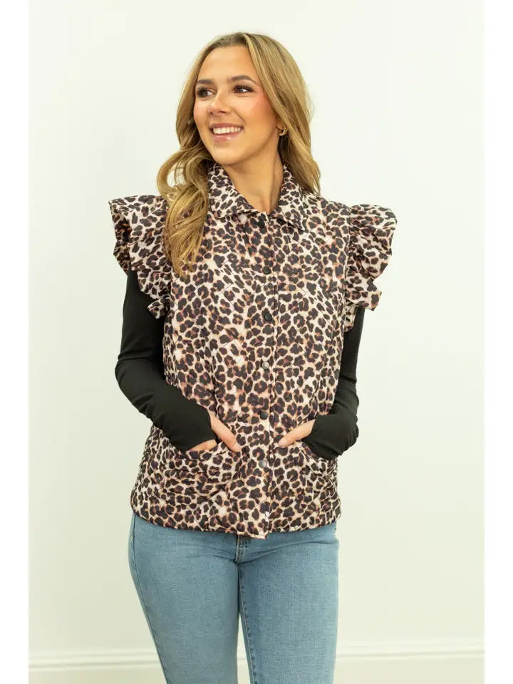 Quilted Puffer Leopard Vest