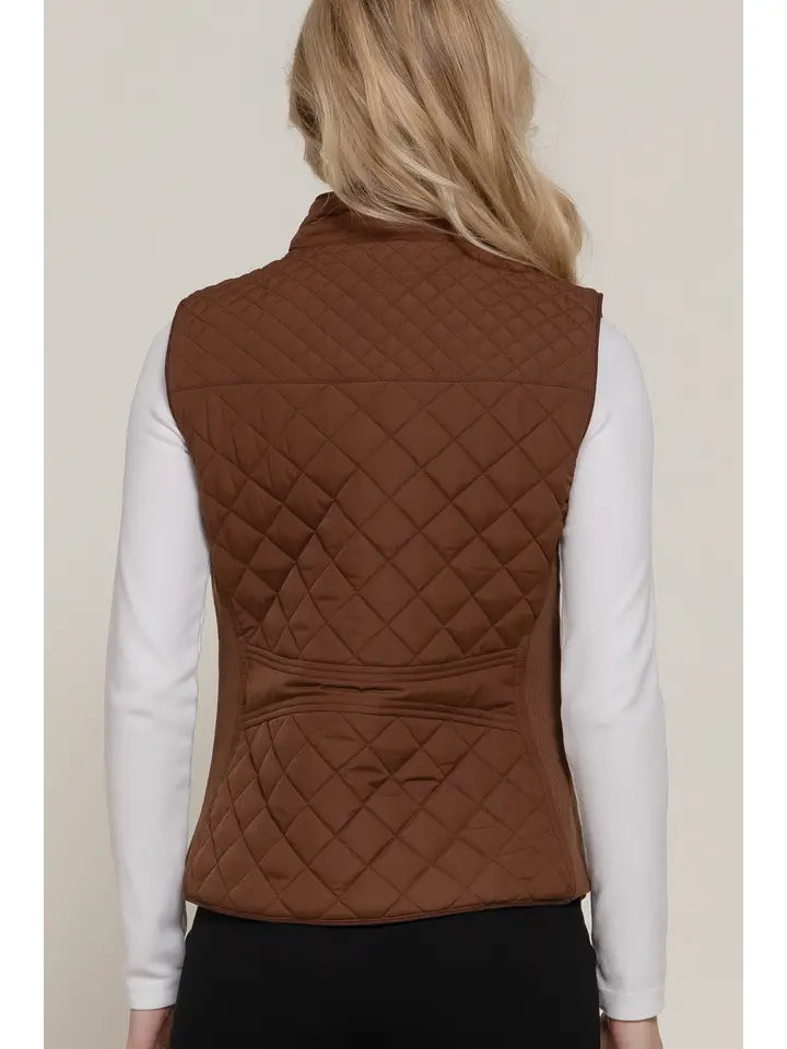 Suede Piping Detail Rib Quilted Padding Vest