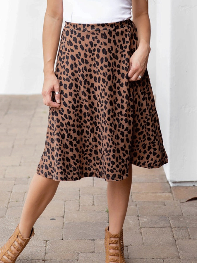 Animal Print A-Line Knee Length Skirt