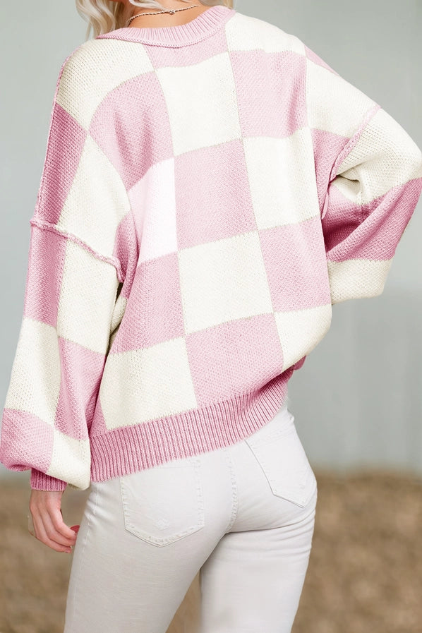Checkered Bishop Sleeve Sweater
