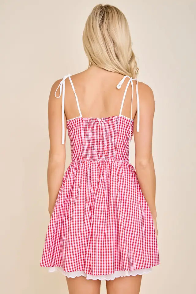 Gingham Corset Tie-Strap Flare Mini Dress