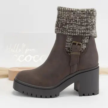 Rhoda Foldover Knit Midcalf Bootie Brown