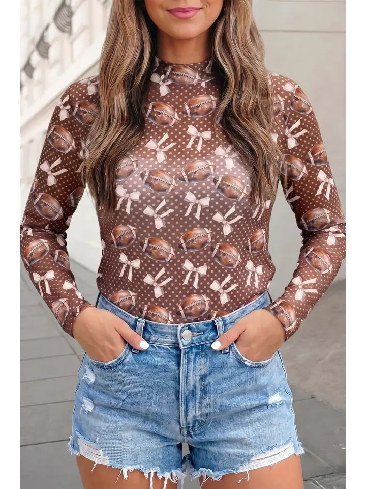 Polka Dot Bow Game Day Mesh Long Sleeve Top