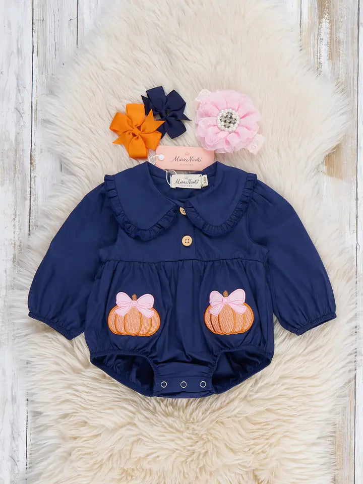 Pretty As A Pumpkin Embroidered 100% Cotton Bubble Romper