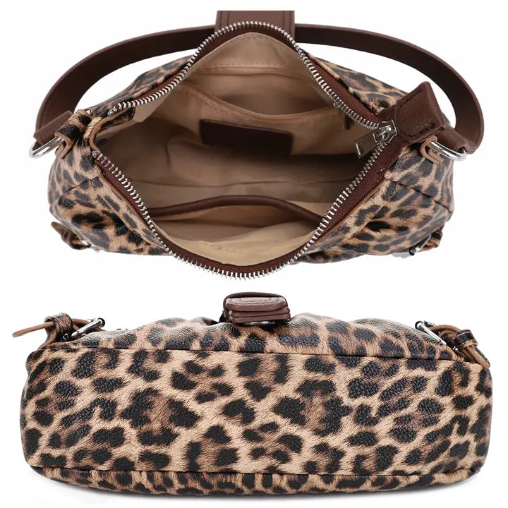 Leopard Print Buckle Shoulder Bag