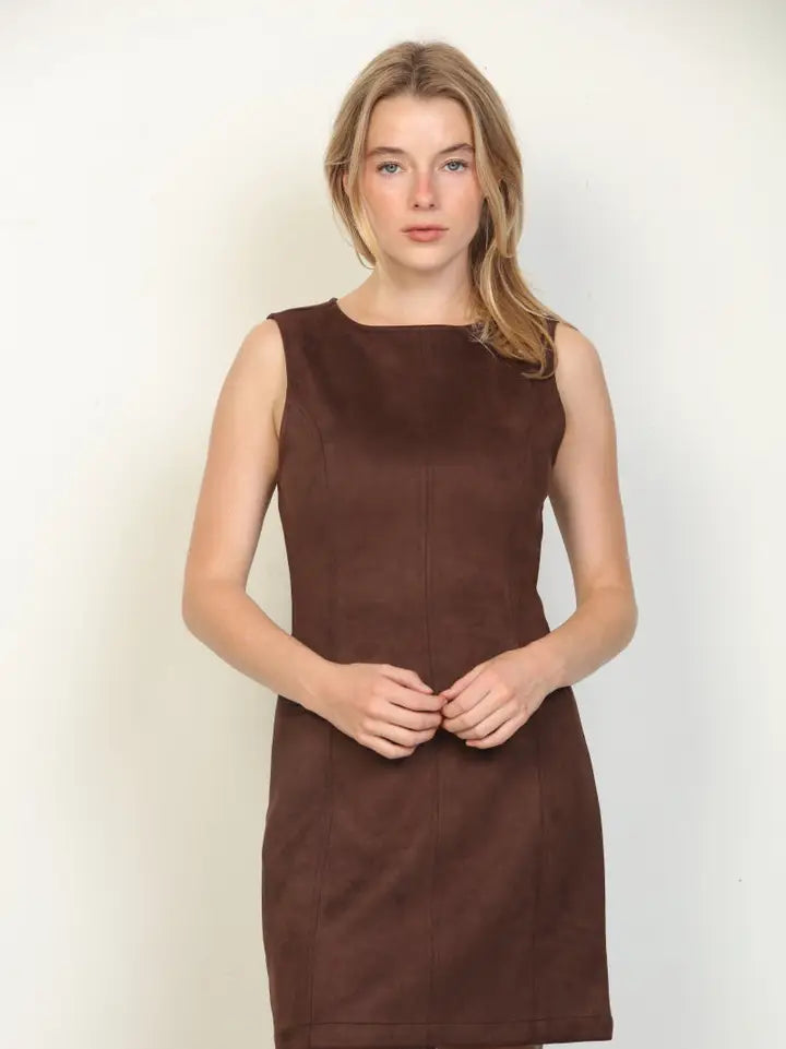 Hot Fudge Suede Mini Dress With Pockets