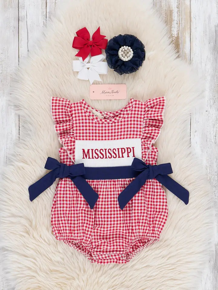 Mississippi Smocked Gingham Bubble Romper
