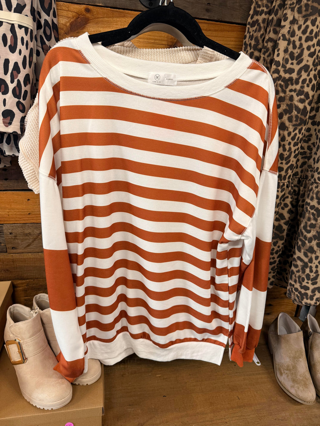 Brown Striped Pullover Sweatshirt