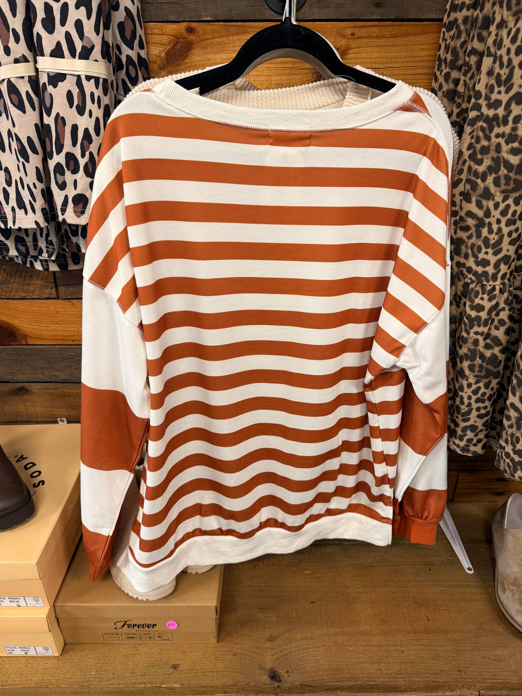 Brown Striped Pullover Sweatshirt