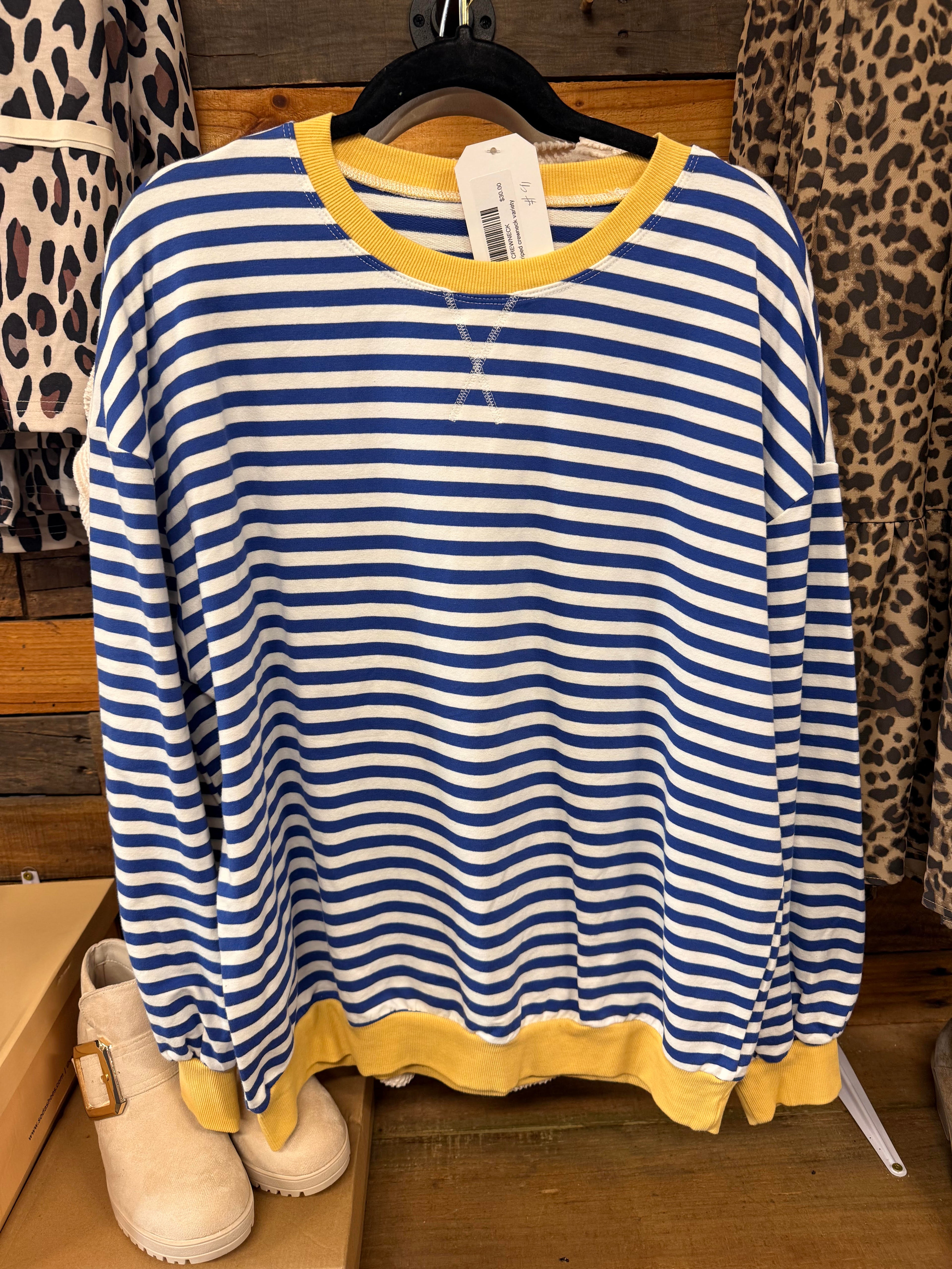 Striped Crew Neck Contrast Neck Sweatshirt