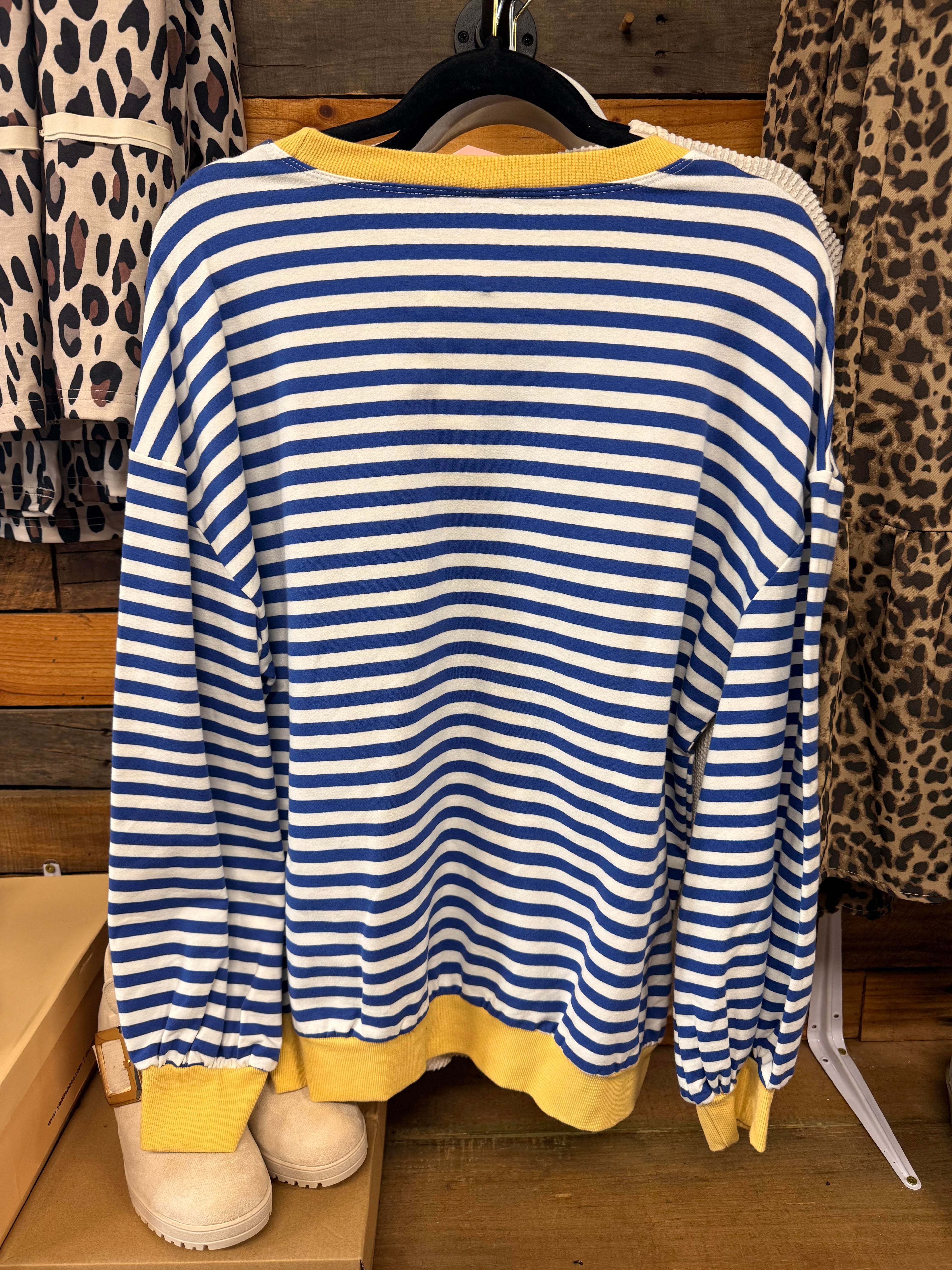 Striped Crew Neck Contrast Neck Sweatshirt